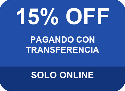 15% OFF pagando con transferencia. Solo online